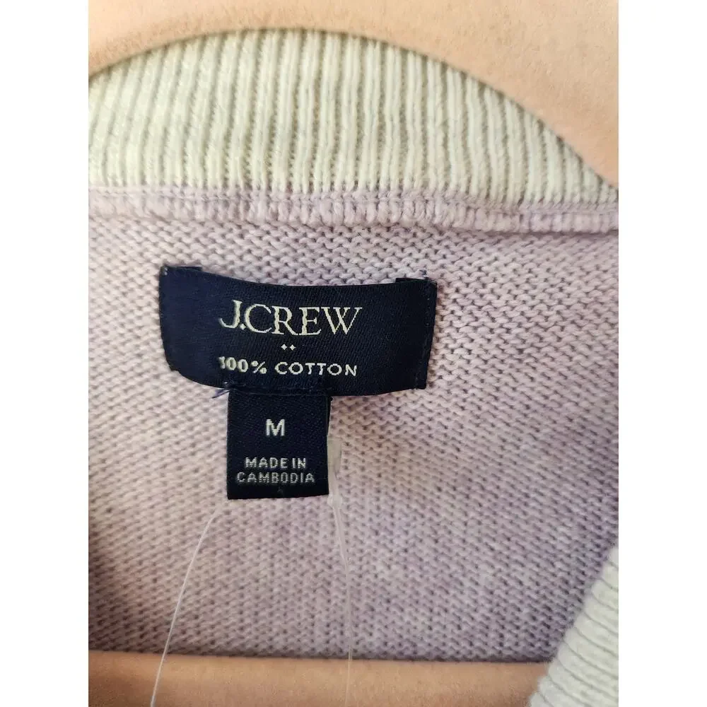 NWT J. Crew Cotton Quarter-Zip Sweater Heather Light Purple Wisteria M